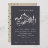 Navy Pine Bossen Mountain Sketch Verloving Invite Bedankkaart (Voorkant / Achterkant)