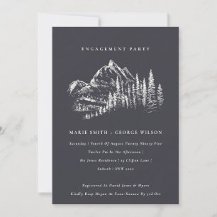 Navy Pine Bossen Mountain Sketch Verloving Invite Bedankkaart