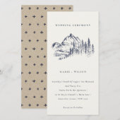 Navy Pine Bossen Mountain Sketch Wedding Invite Bedankkaart (Voorkant / Achterkant)
