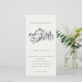 Navy Pine Bossen Mountain Sketch Wedding Invite Bedankkaart (Staand voorkant)