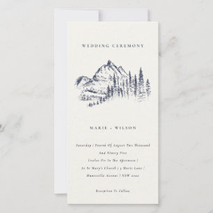 Navy Pine Bossen Mountain Sketch Wedding Invite Bedankkaart