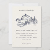 Navy Pine Bossen Mountain Sketch Wedding Invite Bedankkaart (Voorkant)