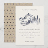 Navy Pine Bossen Mountain Sketch Wedding Invite Bedankkaart (Voorkant / Achterkant)
