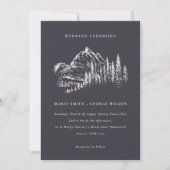 Navy Pine Bossen Mountain Sketch Wedding Invite Bedankkaart (Voorkant)