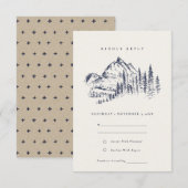 Navy Pine Bossen Mountain Sketch Wedding RSVP Informatiekaartje (Voorkant / Achterkant)