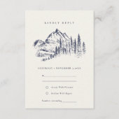 Navy Pine Bossen Mountain Sketch Wedding RSVP Informatiekaartje (Voorkant)