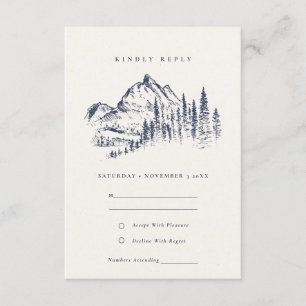 Navy Pine Bossen Mountain Sketch Wedding RSVP Informatiekaartje