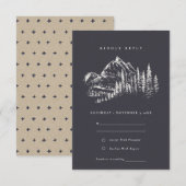 Navy Pine Bossen Mountain Sketch Wedding RSVP Informatiekaartje (Voorkant / Achterkant)