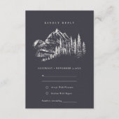 Navy Pine Bossen Mountain Sketch Wedding RSVP Informatiekaartje (Voorkant)