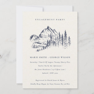 Navy Pine Bossen Mountain Sketch Wedding Verloving Kaart