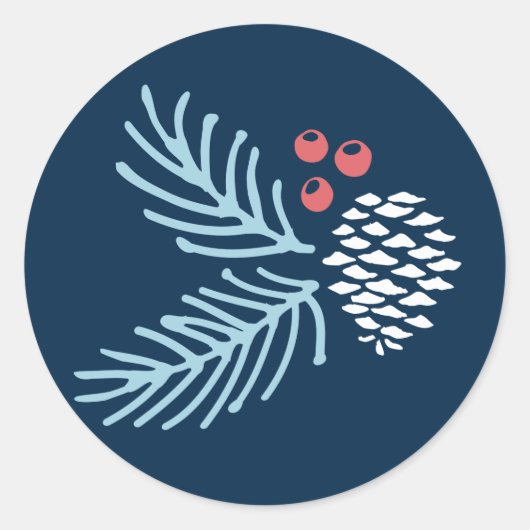 Navy Pine en Berries Ronde Vakantie Sticker (Voorkant)