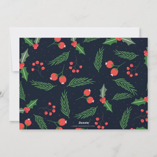 Navy Pine Holly Berries Gold Peace Multiple Photo Feestdagenkaart (Achterkant)