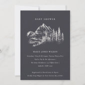 Navy Pine Mountain Sketch Baby shower Invite Bedankkaart (Voorkant)