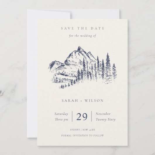Navy Pine Mountain Sketch bewaart de Date Kaart (Voorkant)