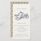 Navy Pine Mountain Sketch Vrijgezellenfeest Invite Bedankkaart (Voorkant / Achterkant)