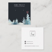 NAVY PINE TREE WINTER FOREST STUD EARRING DISPLAY VIERKANTE VISITEKAARTJE (Voorkant / Achterkant)