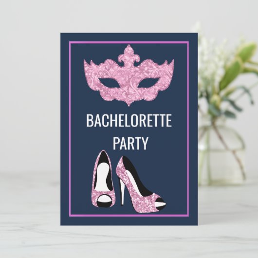 NAVY PINK BACHELORETTE HEELS MASQUERADE PARTIJ KAART (Staand voorkant)