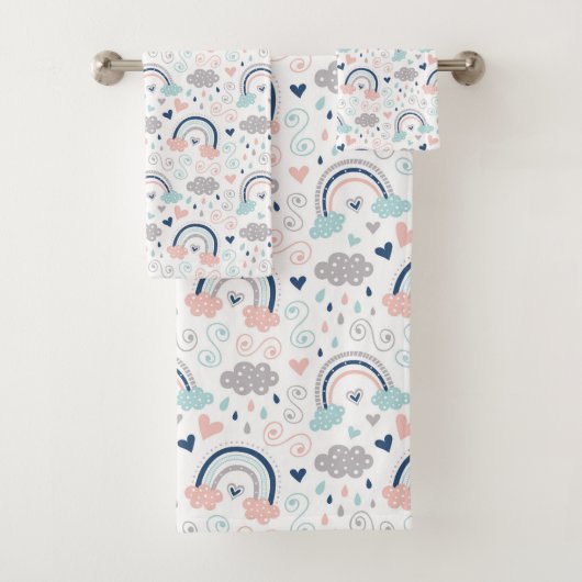 Navy Pink Bath Towels Rainbow Boho Kids Surprise Bad Handdoek (Insitu)