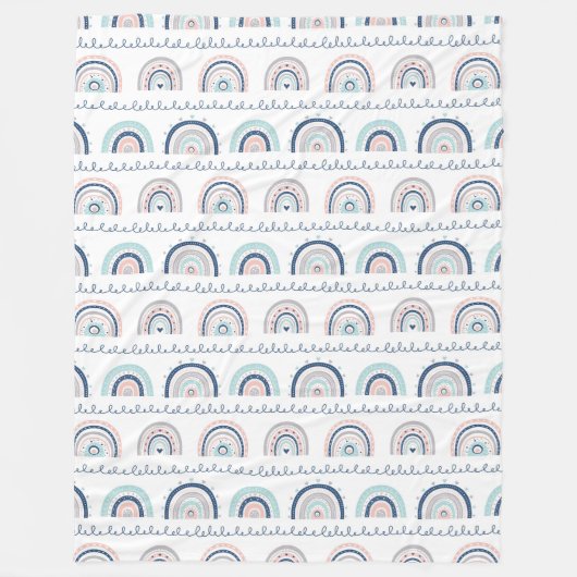 Navy Pink Blanket Soft Rainbows Boho Kids Accent Fleece Deken (Voorkant)