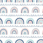 Navy Pink Blanket Soft Rainbows Boho Kids Accent Fleece Deken