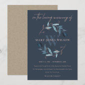 NAVY PINK BLUE FOLIAGE WREATH SYMPATHY MEMORIAL BEDANKKAART (Voorkant / Achterkant)