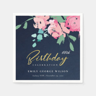 NAVY PINK BLUE GOLD PEONY FLORAL ELKE OUDERDAG SERVET