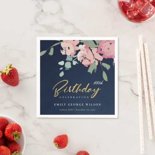 NAVY PINK BLUE GOLD PEONY FLORAL ELKE OUDERDAG SERVET (Insitu)