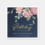 NAVY PINK BLUE GOLD PEONY FLORAL ELKE OUDERDAG SERVET (Voorkant)