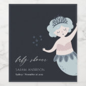 NAVY PINK BLUSH BLUE LITTLE MERMAID BABY SHOWER WIJN ETIKET (Enkel label)