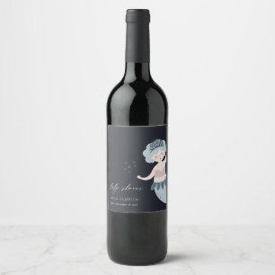 NAVY PINK BLUSH BLUE LITTLE MERMAID BABY SHOWER WIJN ETIKET