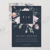 NAVY PINK BLUSH WATERVERF FLORAL WEDDING INVITE BEDANKKAART (Voorkant / Achterkant)