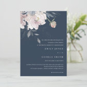 NAVY PINK BLUSH WATERVERF FLORAL WEDDING INVITE BEDANKKAART (Staand voorkant)