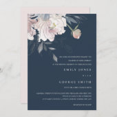 NAVY PINK BLUSH WATERVERF FLORAL WEDDING INVITE BEDANKKAART (Voorkant / Achterkant)