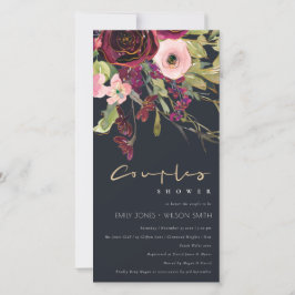 NAVY PINK BURGUNDY ROOS FLORA COUPLE SHOWER INVITE BEDANKKAART