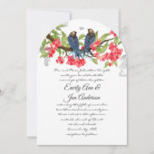 Navy Pink Coral Lovebird Forest Fairytale Weddensc Kaart (Voorkant)