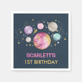 Navy Pink eerste reis rond de zon Girls Birthday Servet