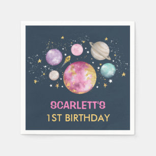 Navy Pink eerste reis rond de zon Girls Birthday Servet