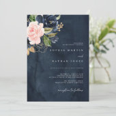 Navy Pink Elegante Waterverf Bloemen Huwelijk Kaart (Staand voorkant)