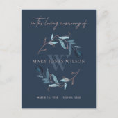 NAVY PINK FAUNA WREATH SYMPATHY MEMORIAL SERVICE UITNODIGING BRIEFKAART (Voorkant)