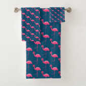 NAVY PINK FLAMINGO BATHROOM TOWEL SET BAD HANDDOEK (Insitu)