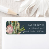 NAVY PINK FLORAL CACTI FOLIAGE WATERVERF ADRES ETIKET (Insitu)