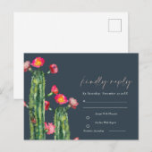 Navy Pink Floral Cacti Foliage Waterverf RSVP Briefkaart (Voorkant / Achterkant)