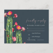 Navy Pink Floral Cacti Foliage Waterverf RSVP Briefkaart (Voorkant)