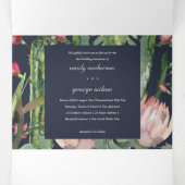 NAVY PINK FLORAL CACTI FOLIAGE WATERVERF WEDDING DRIELUIK UITNODIGING (Binnenkant midden)