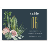 NAVY PINK FLORAL CACTI FOLIAGE WATERVERF WEDDING KAART (Voorkant)