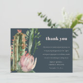NAVY PINK FLORAL CACTI FOLIAGE WEDDING DANK U KAART (Staand voorkant)