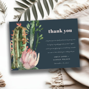 NAVY PINK FLORAL CACTI FOLIAGE WEDDING DANK U KAART
