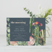 NAVY PINK FLORAL CACTI THE MORING NA WEDING KAART (Staand voorkant)