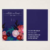 Navy Pink Floral Cursive Sleutelhanger Display Kaa Visitekaartje (Voorkant /achterkant)