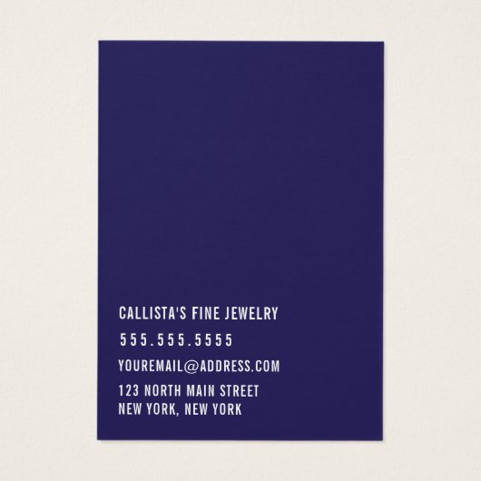 Navy Pink Floral Cursive Sleutelhanger Display Kaa Visitekaartje (Achterkant)